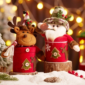 Pots à Bonbons Noël Père Noël Bonhomme de Neige Renne Boîte Cadeau Rangement en Feutre Décoration Fête Maison Support