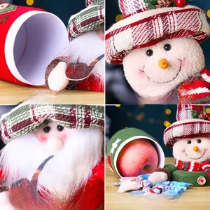 Détails de pots à bonbons Père Noël et bonhomme de neige en peluche avec doublure épaisse