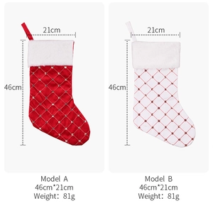Detailed comparison of red and white lattice Christmas stockings with plush cuff and sequins