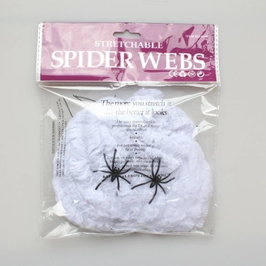 Stretchable white spider web set with two black spiders for Halloween party decoration
