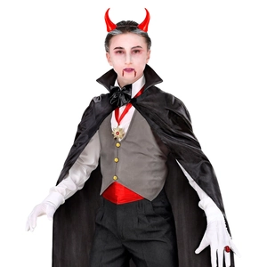 Serre-tête cornes de diable rouges avec cape de vampire noire et gilet pour fête Halloween