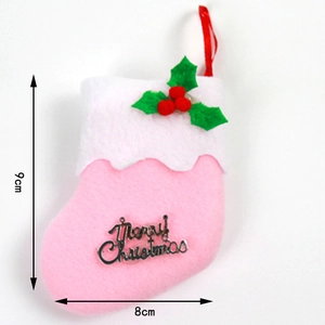 Detail view of pink and white Christmas car ornament with Merry Christmas text, 9x8cm size