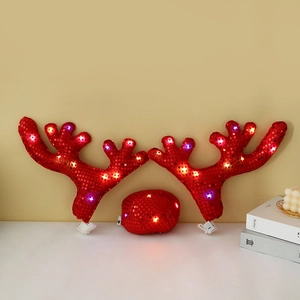 Light-up Christmas reindeer antlers and red nose car decoration kit with glitter and LEDs