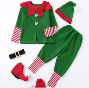 Flachbild von Weihnachts-Elfenkostüm für Kinder mit grünem Oberteil und Streifenhose