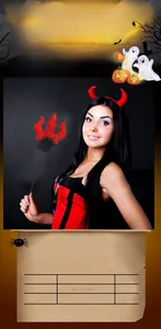 Macro view of red glitter devil horn headband and pitchfork wand for Halloween costumes