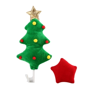 Christmas plush car vent clip set with green tree and red star ornaments for vehicle decor