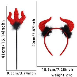 Red sequin devil costume set with glitter horns headband and pitchfork for Halloween