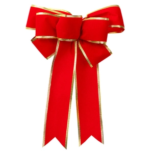 Red Velvet Christmas Bow Decoration With Gold Edges Large Handmade Ribbon Bow For Tree Venue Party Hanging Ornament Festive