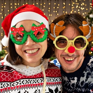 Lunettes de Fête Couronne de Noël Avec Nœud Papillon Rouge Paillettes Vertes Lunettes Festives pour Enfants Adultes Décoration