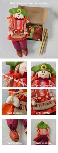 Detail shots of autumn scarecrow doll with Give Thanks banner and bamboo stakes