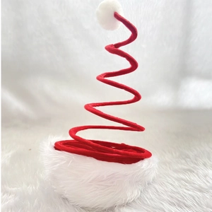 Funny Christmas spring hat with red spiral design and soft white plush trim for party fun