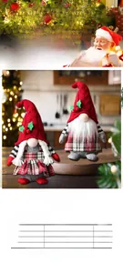 Detailed view of Christmas gnomes in red knitted hats with green leaves and berry accents