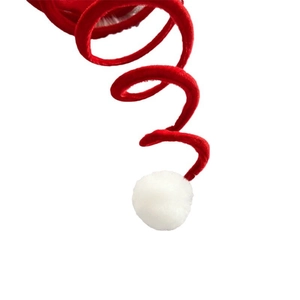 Funny spiral spring Christmas hat with red velvet fabric and soft white plush pompom