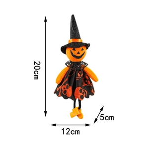 Detail showing dimensions of the plush Halloween pumpkin witch doll pendant