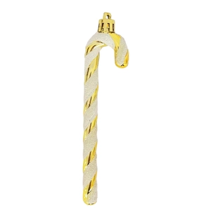 Classic gold and white striped 13cm Christmas candy cane ornament with glitter finish