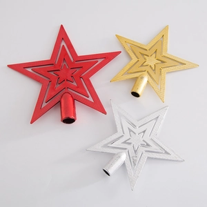 Plastic 3D Hollow Five-Pointed Star Christmas Tree Topper Glitter Decorative Star For Festive Home Ornament Gold Silver Red