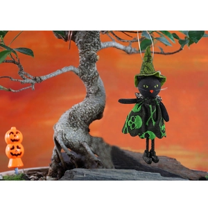 Halloween black cat wizard doll hanging ornament with witch hat for party decoration