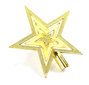 Three-layer hollow gold glitter star tree topper with conical base for Christmas tree