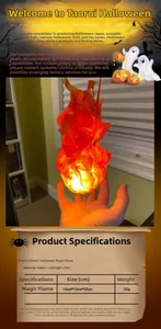 Detailed size chart for the Halloween LED magic flame showing 10x10x35cm dimensions