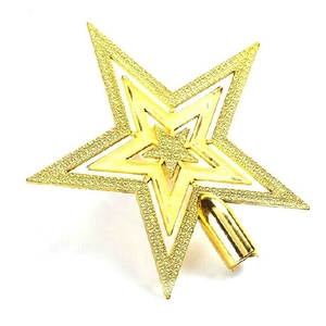 Three-layer golden star Christmas tree topper with glitter and polished finish