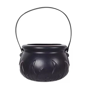 Halloween black witch cauldron candy bucket with handle and flame texture for party decor