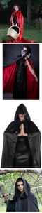 Detail of hooded Halloween velvet cloak with neck ties for kids and adults costume