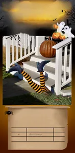 Detailed dimensions of Halloween striped witch legs with foam material and plastic stakes