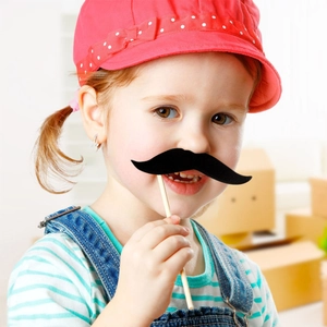Funny black fake mustache photo prop with wooden stick for kids party cosplay costume