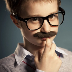 Funny kids costume set with black frame glasses and brown fake mustache for party cosplay