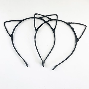 Set of two cute black cat ear headbands with soft fabric wrapped metal frames for party