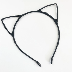 Cute black cat ear headband with fabric wrapped metal frame for Halloween party