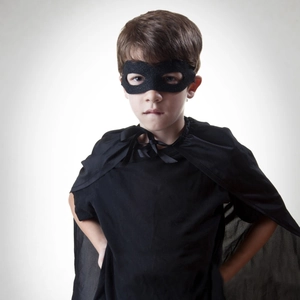 Black superhero eye mask and short cape set for children halloween party costumes