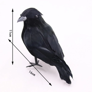 Detailed side view of black feathered crow ornament showing realistic 16x11cm dimensions
