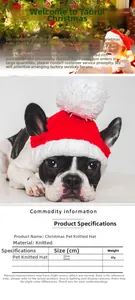 Tableau des tailles détaillé pour le bonnet de Noël tricoté rouge pour animaux