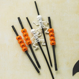 Halloween Skeleton Pumpkin Decorative Straws PVC Reusable Spiral Drinking Straws For Party Tableware Decoration