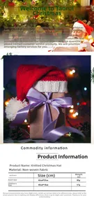 Detailed size chart for knitted Christmas hats in adult and child sizes with pom-poms