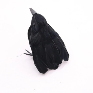 Realistic black feathered crow prop for Halloween decor with lifelike texture and beak