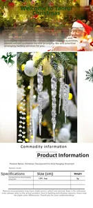 Macro detail of clear acrylic icicle ornaments for Christmas tree with 13x1.5cm dimension