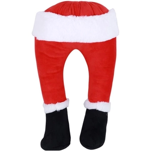 Plush Santa elf legs Christmas tree decoration in classic red, white, and black colors