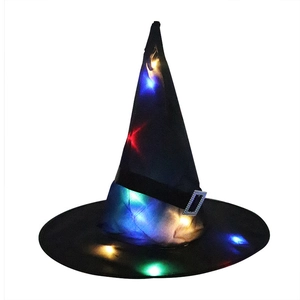 Black LED glowing wizard hat with silver buckle for Halloween party decorations