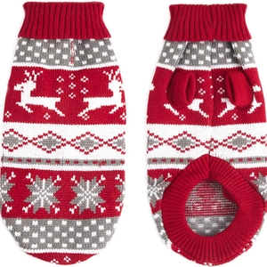 Christmas pet sweater with red reindeer and snowflake knit patterns for dogs and cats