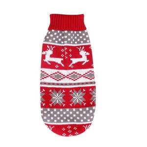 British style Christmas pet sweater with red reindeer and snowflake knit patterns