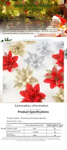 Size chart showing diameter and weight for 14cm to 22cm artificial Christmas flower heads
