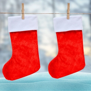 Calza di Natale Classica in Peluche Rossa e Bianca Morbido Tessuto Sacco Regalo Appeso per Albero di Natale Camino Decorazione Casa