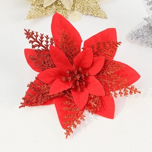Sparkling red artificial poinsettia flower with glitter petals for Christmas decor