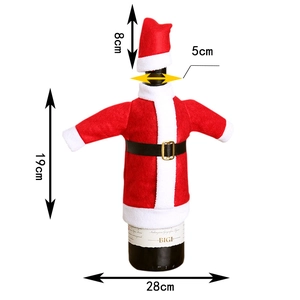 Detailed dimensions of the red velvet Christmas wine bottle outfit with belt and mini hat