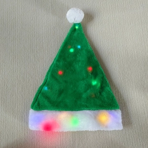 Bonnet de Noël Lumineux à LED Multicolore en Peluche Chapeau de Père Noël Rouge Vert Blanc Accessoire de Costume pour Fête