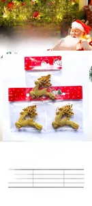 Detailed view of 6cm golden reindeer Christmas pendants with glitter finish dimensions