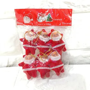 Set di 6 ornamenti di Babbo Natale floccati rossi con cordini dorati per albero di Natale