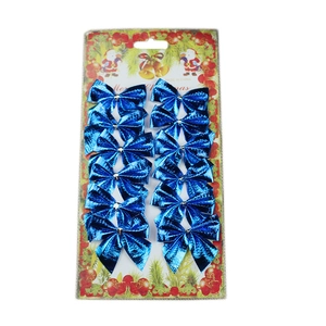 Set of 12 metallic blue Christmas bows for DIY wreath decoration on retail card